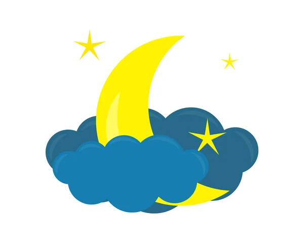Vector icoon met cloud en maan, sterren close-up geïsoleerd op een witte achtergrond. Vectorillustratie. — Stockvector