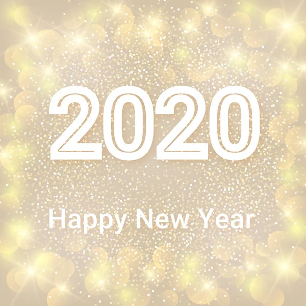 Kış tatili arka plan Happy New Year. Bokeh ve lens parlama desenli Metin 2020. Vektör çizimi