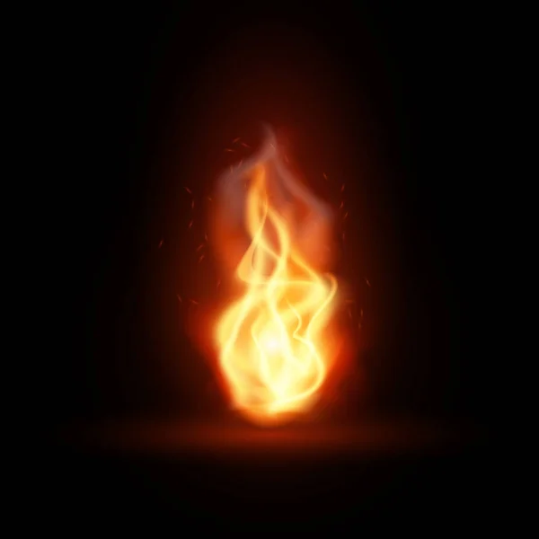 Ρεαλιστική φωτιά με σπινθήρες σε μαύρο φόντο. Απεικόνιση διανυσματικών φορέων — Διανυσματικό Αρχείο