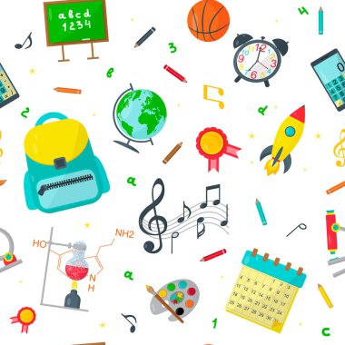 Sorunsuz desen eğitim okul simgeleri geri. Vektör Illustration