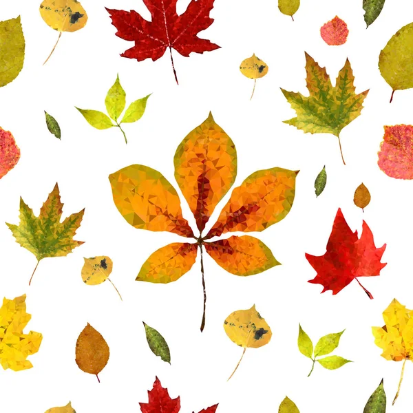 Seamless pattern of realistic autumn leaves. Low poly style.  illustration — Stock Photo, Image