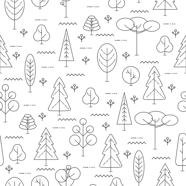 Line trees on a white background. Seamless pattern. Flat line style. Vector illustration — Stock Vector