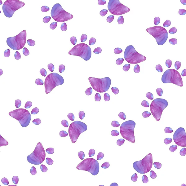 Suluboya hayvan ayak izleri. Şablon. Violet - pembe.