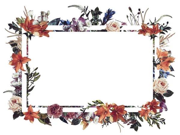 frame of flowers on a white background