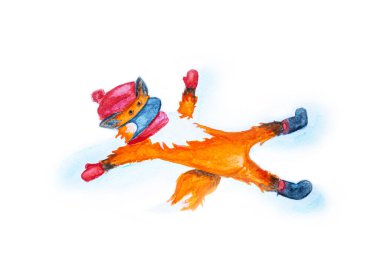 Koruyucu maskeli Noel tilkisi suluboya çizmiş. Yeni yıl ve Noel 2021 konsepti