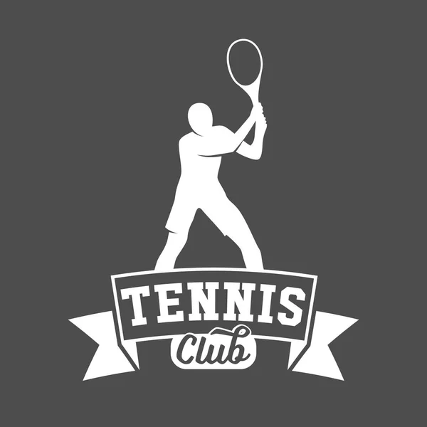 Jugador Con Raqueta Tenis Plantilla Logotipo Deportivo — Vector de stock