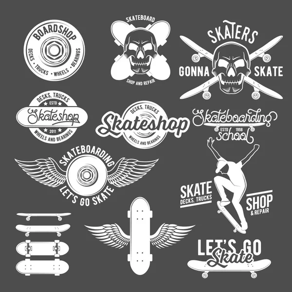 Conjunto Etiquetas Skate Emblemas Elementos Design — Vetor de Stock