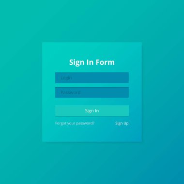Giriş ekranı ve işaret içinde form şablonu mavi renklerde mobil uygulaması veya Web sitesi tasarımı için.