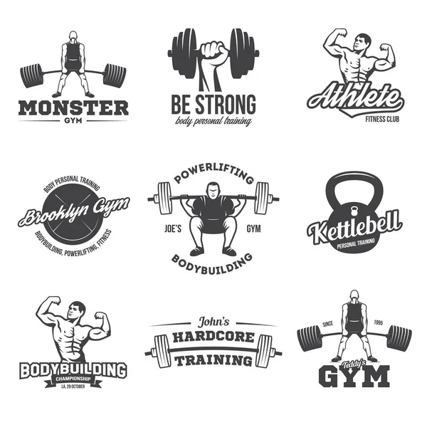 Bodybuilding Powerlifting Kettlebell Workout Fitness Logo Vorlagen Gesetzt Stockvektor