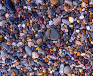 Aşağıdaki çakıllı sahil yoluna bakıyorum.