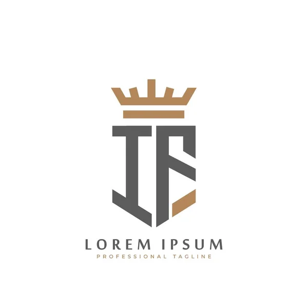 Premium Monogramma Due Lettere Eleganti Iniziali Scudo Oro Corona Geometrica — Vettoriale Stock