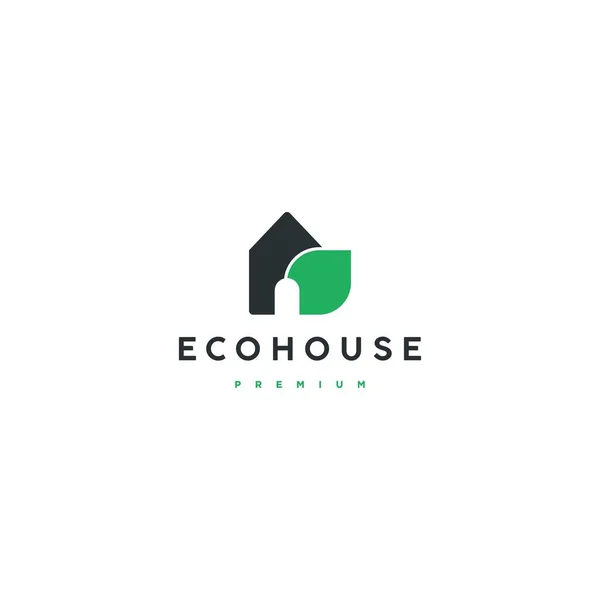 Maison Simple Avec Logo Feuille Nature Accueil Vecteur Icône Stock — Image vectorielle