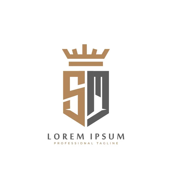 Monograma Premium Dos Letras Elegantes Iniciales Escudo Oro Corona Geométrica — Vector de stock