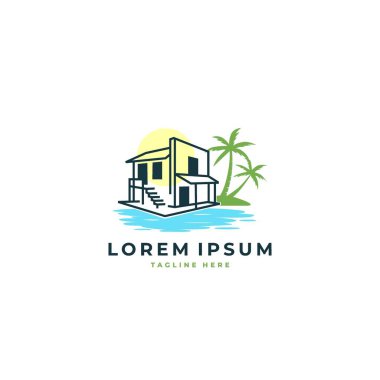 Canal Beach House logo vektör şablonu hisse senedi çizimi.