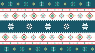 Yılbaşı ve bayram için neşeli pikseller. Geleneksel Laponya vektör deseni, Norveç, İsveç, Finlandiya, Ukrayna, Polonya ve Rusya 'dan halk sanatı nakış süslemeleri. 