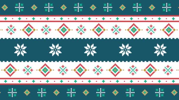 ホリデーのための新年とメリークリスマスのお祝いのピクセルパターン ノルウェー スウェーデン フィンランド ウクライナ ポーランド ロシアの伝統的なラップランドベクトルパターン 民俗芸術刺繍装飾品 — ストック動画