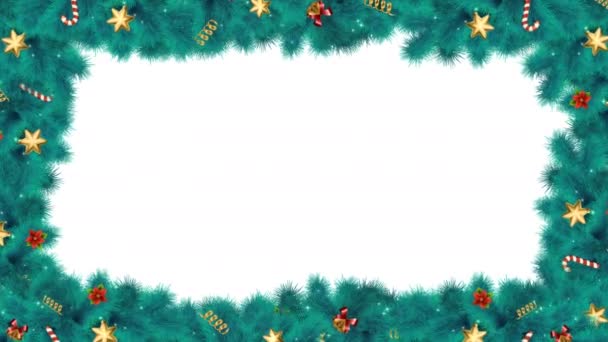 Christmas Festive Frame Fir Branches Decorations Candy Stars Lights Holly — Stock Video