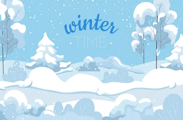 Paisaje Nieve Invierno Fondo Con Abetos Árboles Nevados Ilustración Vectorial — Vector de stock