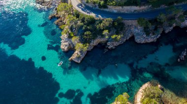 Mallorca İspanya, Cala Fornell Körfezi üzerinde hava manzarası