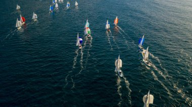 Akdeniz 'deki Mayorka İspanya yat yarışının yüksekliğinden manzara