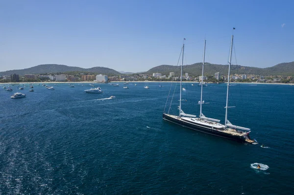 three-masted sailing yacht aerial view