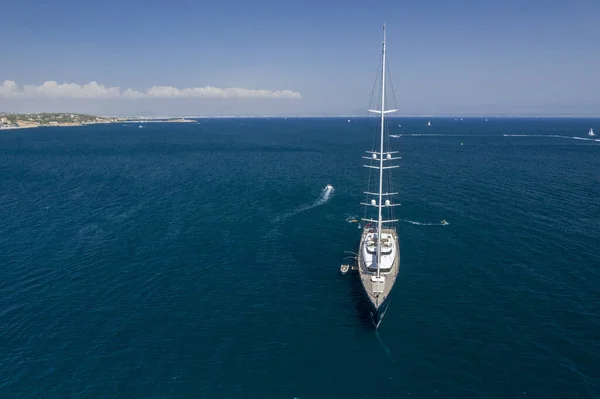 three-masted sailing yacht aerial view