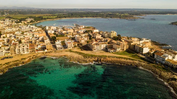 aerial view of the coast and the city of Colonia de San Jordi Majorca Spain