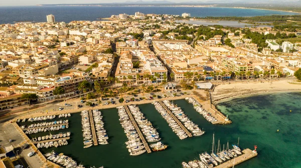 aerial view of the coast and the city of Colonia de San Jordi Majorca Spain