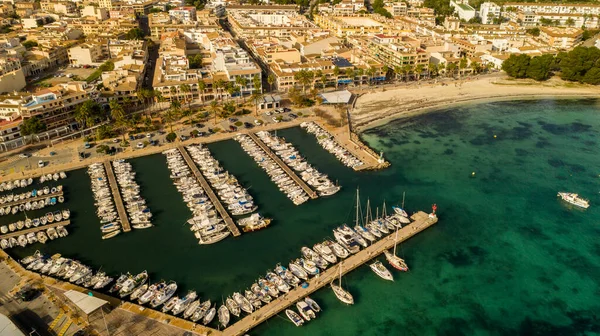 aerial view of the coast and the city of Colonia de San Jordi Majorca Spain