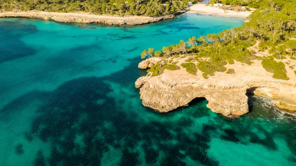 Letecký Pohled Záliv Přírodním Parku Cala Mondrago Mallorca Španělsko — Stock fotografie