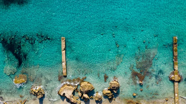 Letecký Pohled Vlnolamy Pobřeží Mallorky Španělsko — Stock fotografie