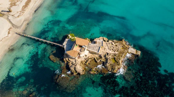 aerial view of an island restaurant in Camp de Mar majorca Spain