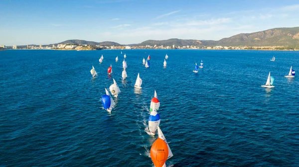 Uitzicht Vanaf Hoogte Van Jacht Regatta Middellandse Zee Majorca Spanje — Stockfoto