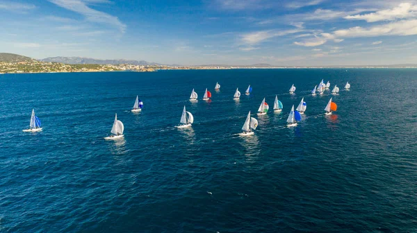Uitzicht Vanaf Hoogte Van Jacht Regatta Middellandse Zee Majorca Spanje — Stockfoto