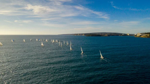 Uitzicht Vanaf Hoogte Van Jacht Regatta Middellandse Zee Majorca Spanje — Stockfoto