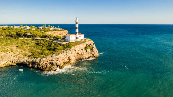 Vanuit Lucht Van Vuurtoren Portocolom Bay Majorca Spanje Rechtenvrije Stockfoto's