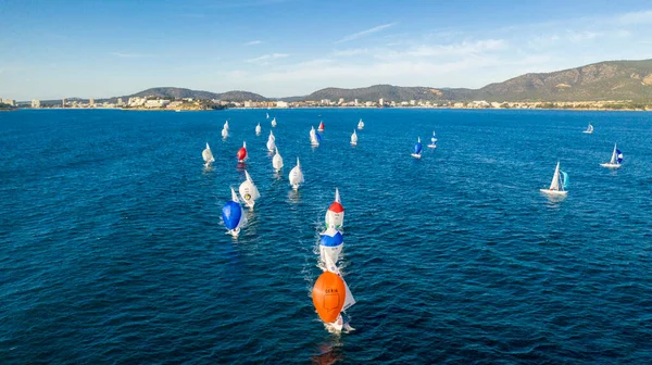 Uitzicht Vanaf Hoogte Van Jacht Regatta Middellandse Zee Majorca Spanje Stockfoto