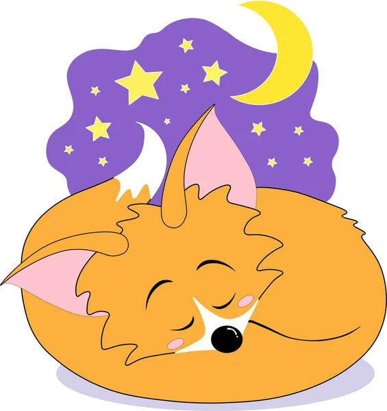 Sleeping Fox Stars Moon — Stock Vector