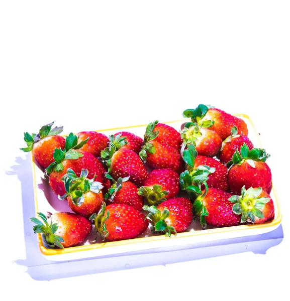 Deliciosas Fresas Rojas Servidas Plato Listas Para Ser Utilizadas Batidos — Foto de Stock