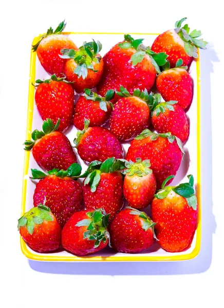 Deliciosas Fresas Rojas Servidas Plato Listas Para Ser Utilizadas Batidos — Foto de Stock