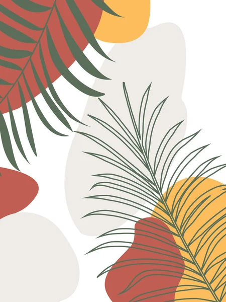 Tropikal yaprak elementleriyle soyut dikey arkaplan. Duvar kağıdı, ambalaj kağıdı, giysi, dolgu, dekor için renkli şablon. Vektör illüstrasyonu