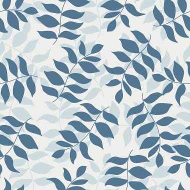 Mavi yapraklar pürüzsüz desen. Paket kağıdı, duvar kağıdı, kumaş baskısı için düz bir illüstrasyon.