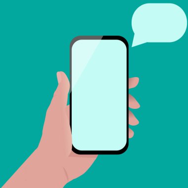  Akıllı telefonu tutan bilgi grafikleri. Boş ekran. Vektör illüstrasyonu