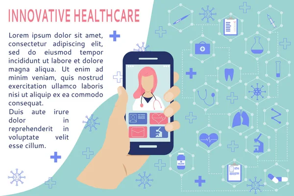 Konsep Kesehatan Yang Inovatif Dokter Dalam Lingkungan Virtual Video Pengguna - Stok Vektor