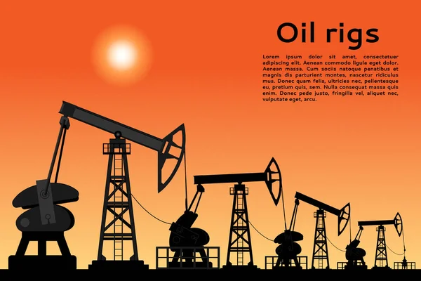 Silhouette Pumpjack Sur Fond Coucher Soleil Aube Concept Industrie Pétrolière — Image vectorielle