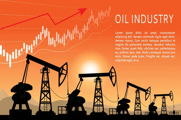 Prix Pétrole Augmente Tableau Financier Sur Fond Des Pompes Huile — Image vectorielle