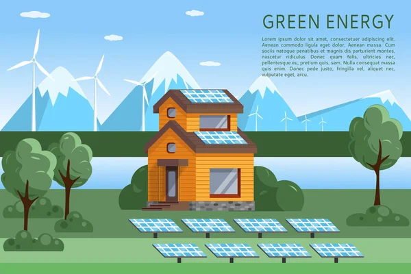 Yeşil Yenilenebilir Enerji Kavramı Modern Bir Eko Güneş Panelleri Rüzgar — Stok Vektör