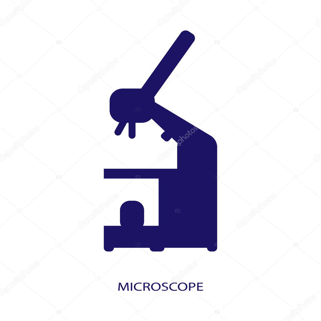 Microscope icon on a white background with text. Laboratory research concept.Symbol for web design, mobile app, user interface. Microscope pictogram. Vector illustration