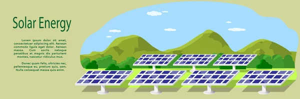 Banner Met Het Beeld Van Zonnepanelen Achtergrond Van Bergen Groen — Stockvector