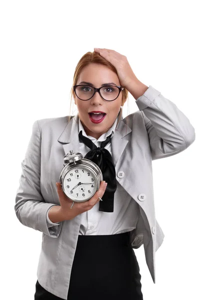 Jonge zakenvrouw te laat voor een vergadering — Stockfoto